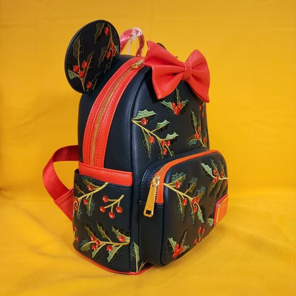 Loungefly Disney Minnie Mouse Holiday Holly Ears Bow Cosplay Mini Backpack NEW - Picture 3 of 11